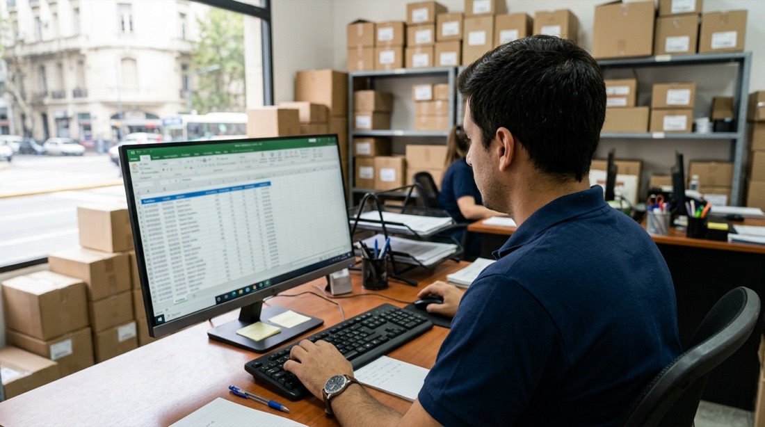 Operador cargando los pedidos del d&iacute;a en la plataforma desde la oficina